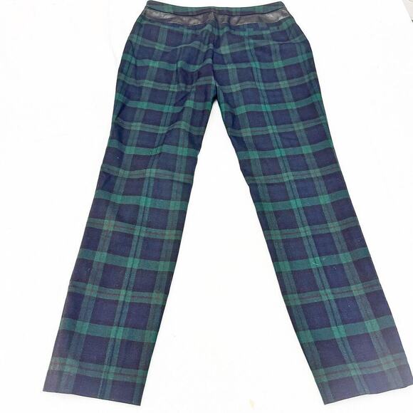 Club Monaco Plaid Patterned Straight Leg Green Slack Pants Leather Banded Size 4 - Picture 3 of 10
